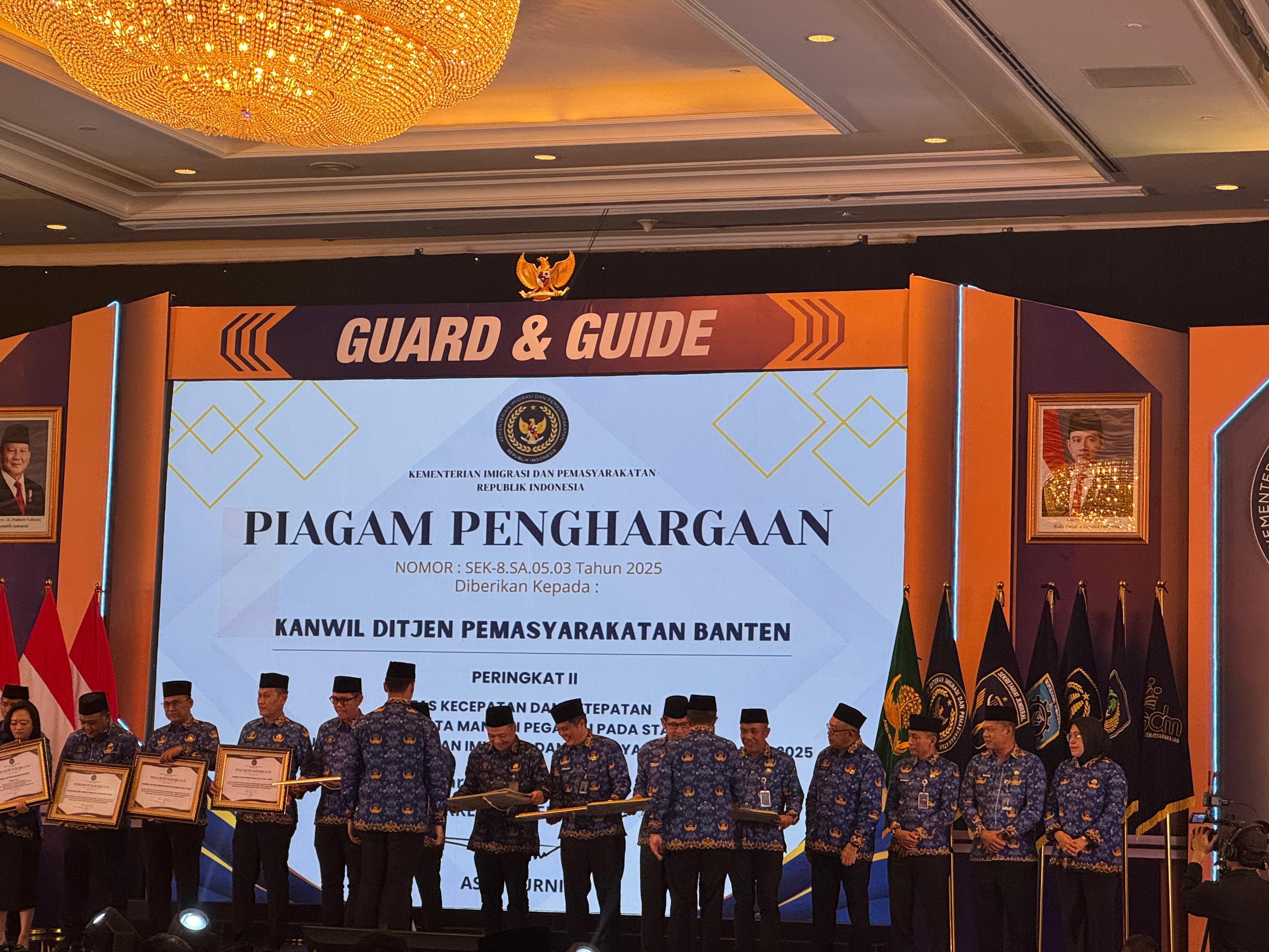 Kanwil Ditjen Pemasyarakatan Banten Raih Dua Penghargaan Penyerahan penghargaan dalam kegiatan Rapat Koordinasi Nasional (Rakon) Kementerian Imigrasi dan Pemasyarakatan (Kemenimipas), di Jakarta, Rabu (6/8/2025).(Istimewa)