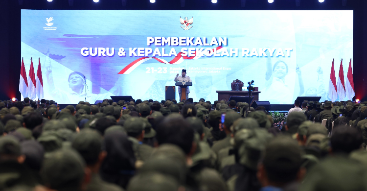 Sambutan Presiden Prabowo di acara Pembekalan Guru dan Kepala Sekolah Rakyat. Foto : Ist