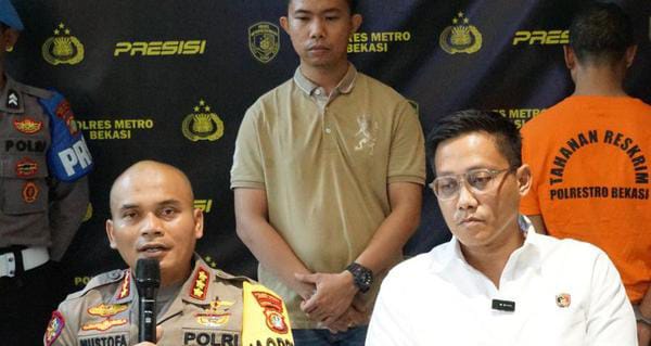 Apes, Maling di Bekasi Dipergoki Warga saat Mendorong Motor Curian Kapolres Metro Bekasi, Kombes Mustofa saat melakukan konferensi pers. Foto : Ist