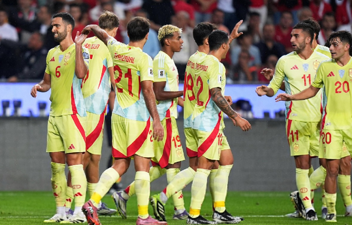 Kualifikasi Piala Dunia 2026 Selebrasi timnas Spanyol usai menang telak 6-0 dari Turki. Foto : Ist