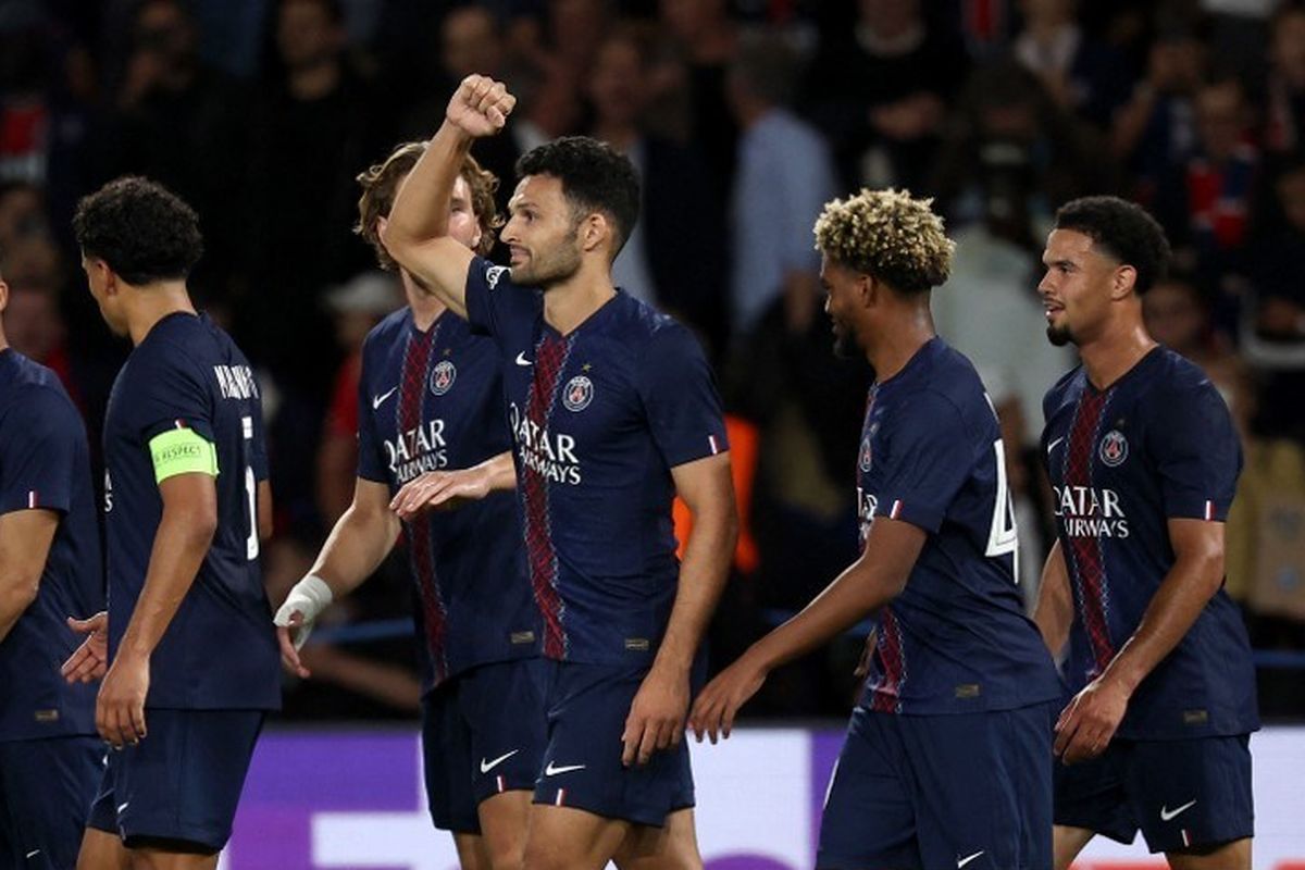 Selebrasi PSG usai sukses bobol gawang Atalanta 4-0. Foto : Ist