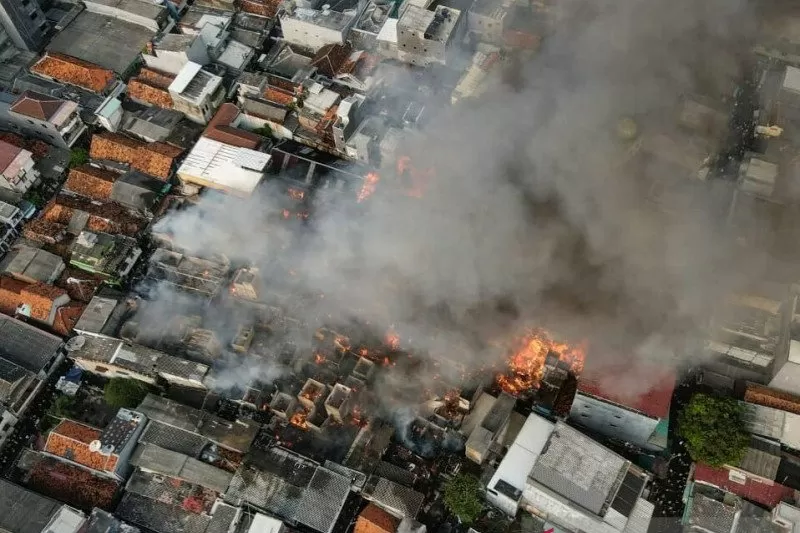 Kebakaran di Jalan Ibrahim No. 1, Kelurahan Tangki, Kecamatan Taman Sari, Jakarta Barat. Foto : Ist