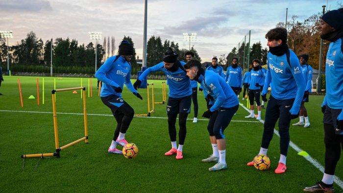 Liga Champions Sesi latihan fisik skuad Chelsea. Foto : Ist