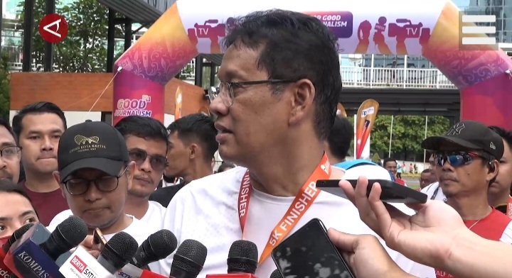 Menkeu Purbaya saat mengikuti Run for Good Journalism 2025. Foto : RM