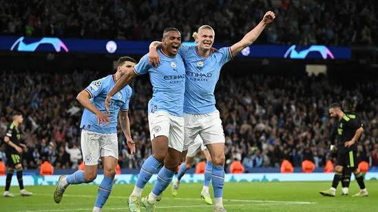 Selebrasi skuad Man City usai menang 2-1 dari tuan rumah Real Madrid. Foto : Ist