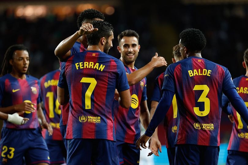 Selebrasi Barca usai menang 3-1 dari Atletico Madrid. Foto : Ist