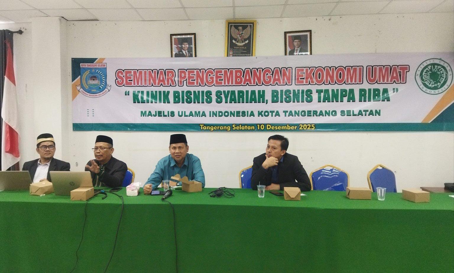 Majelis Ulama Indonesia (MUI) Kota Tangerang Selatan (Tangsel) kembali menunjukkan komitmennya dalam memperkuat perekonomian umat melalui penyelenggaraan Seminar Pengembangan Ekonomi Umat, Klinik Bisnis Syariah, Bisnis Tanpa Riba, Rabu (10/12).