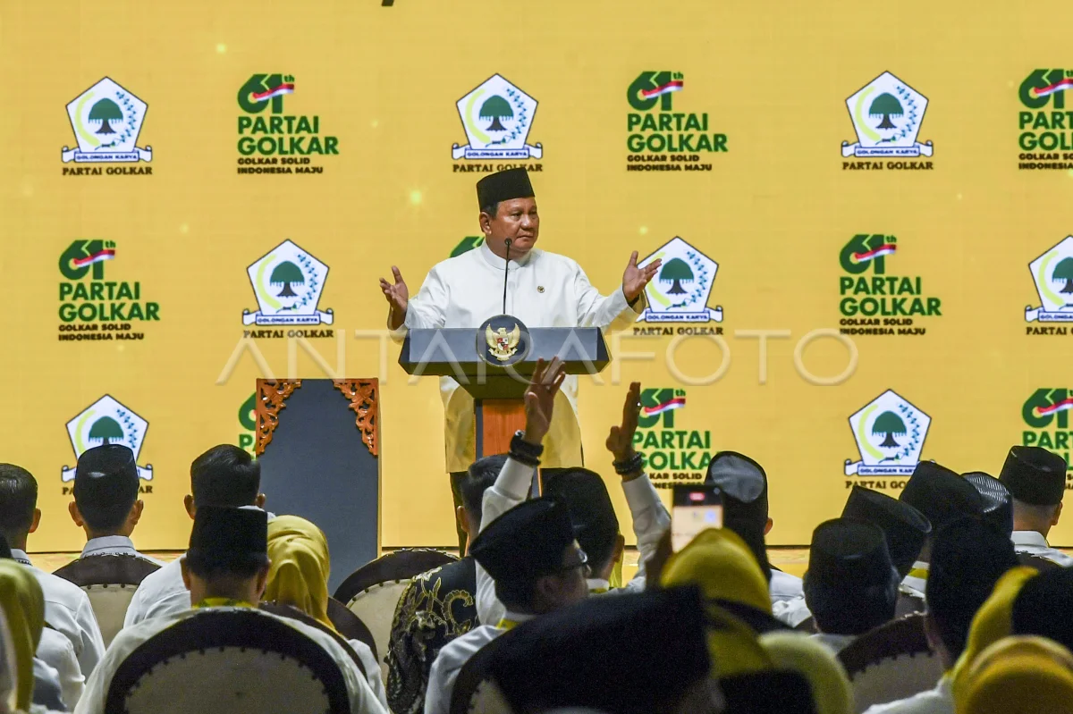 Presiden Prabowo di acara HUT GOLKAR ke 61. Foto ; Ist