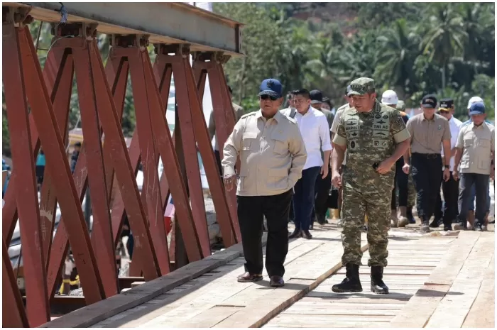 Presiden Prabowo saat meninjau Jembatan Sungai Garoga yang menghubungkan Tapanuli Tengah dan Tapanuli Selatan. Foto : Tim Media Presiden