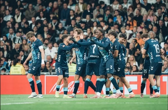 Selebrasi skuad Celta Vigo usai menang 3-0 dari Rayo Vallecano. Foto : Ist