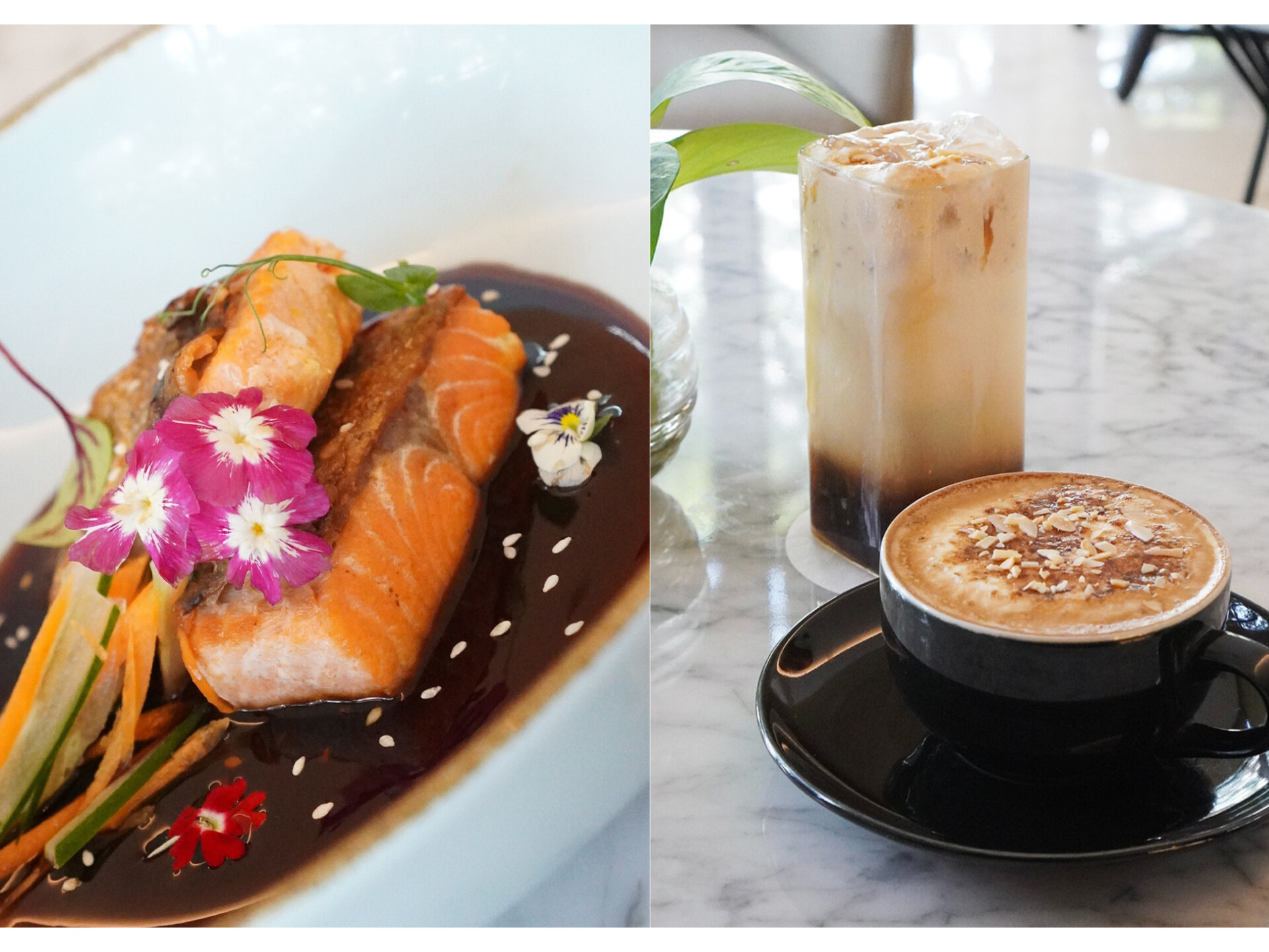 Salmon Teriyaki dan Peanut Cream Caramel menjadi menu unggulan dalam promo Food & Beverage terbaru Hotel Santika Premiere Bintaro. (Ist)