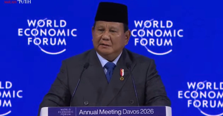 Presiden Prabowo saat pidato di World Economic Forum (WEF) 2026 di Davos, Swiss. Foto : Ist