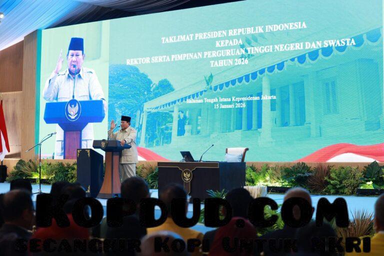 Sambutan Presiden Prabowo pada acara Dialog bersama 1.100 Akademisi di Istana Negara, Kamis (15/1/26). Foto : Ist