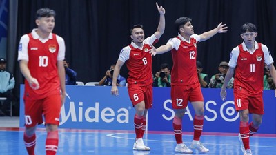 Selebrasi timnas futsal Indinesia usai mensng 5-3 dari Jepang. Foto : Ist
