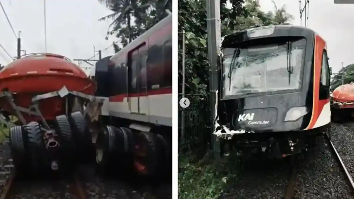 Kereta Commuter Line Basoetta menuju dan dari Bandara Soekarno-Hatta yang mengalami kecelakaan. Foto : Ist