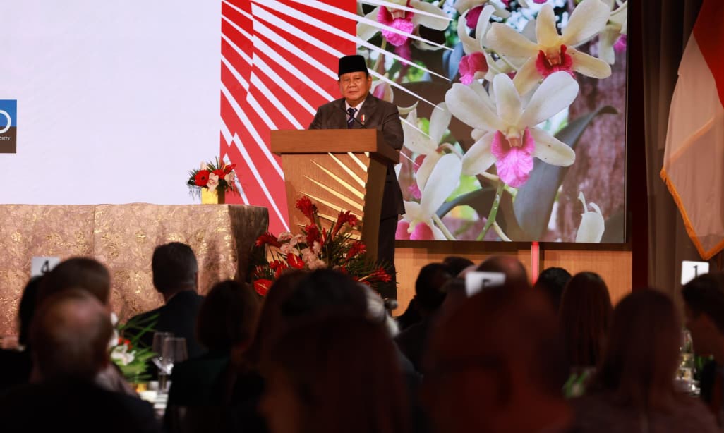 Presiden Prabowo pada acara forum bisnis bersama US Chamber of Commerce di Washington, D.C.  Foto : Ist
