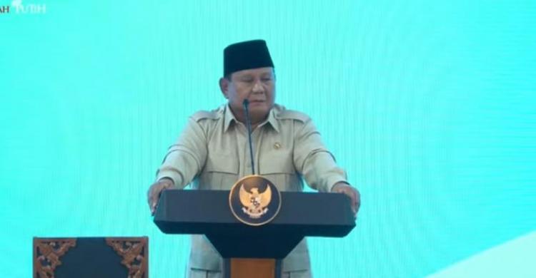 Presiden Prabowo pada peresmian 1.179 Satuan Pelayanan Pemenuhan Gizi (SPPG) dan 18 gudang ketahanan pangan Polri . Foto : Ist