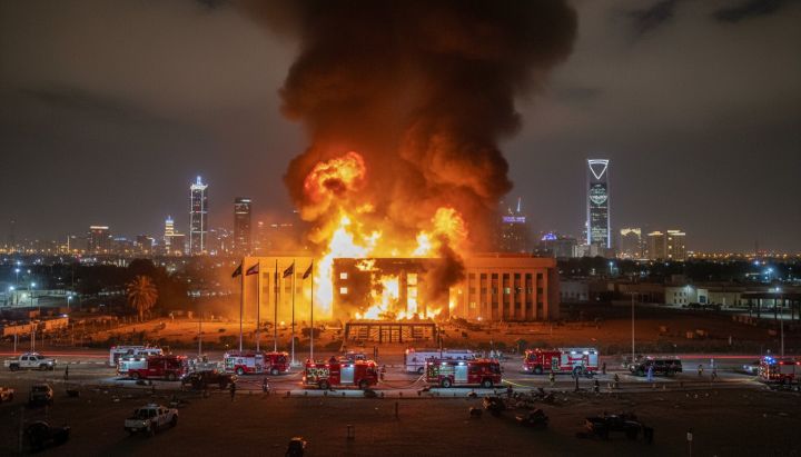 Kedubes Amerika Serikat di Bagdad terbakar oleh drone Iran. Foto : Ist