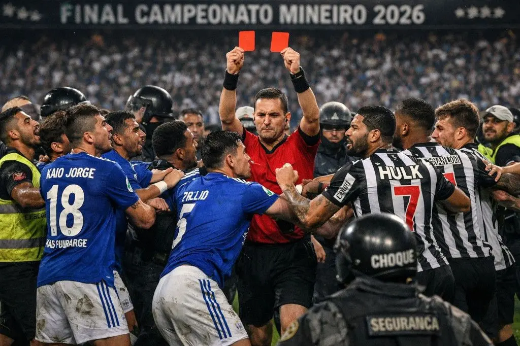 Hujan kartu merah saat laga Cruzeiro vs Atletico Mineiro. Foto : Ist