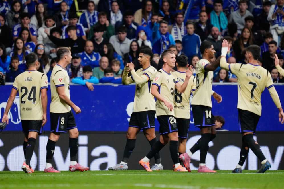 Selebrqsi skyad Barcelona usai menang 2-1 dari Ososuna. Foto : Ist
