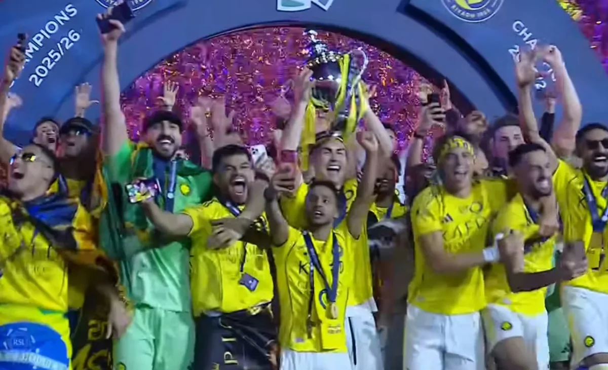 Skuad Al Nassr merayakan pesta juara Liga Arab 2025/2026. Foto : Ist