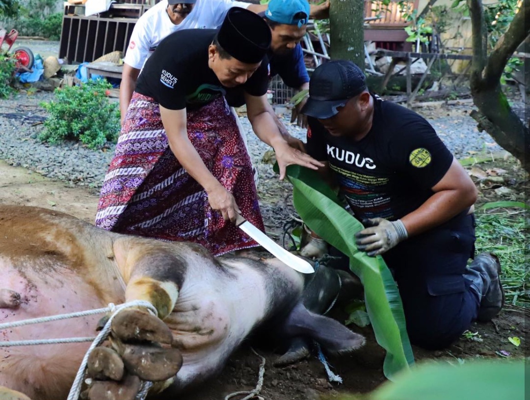 Penyembelihan Kerbau di Kudus, Jawa Tengah. Foto : Ist