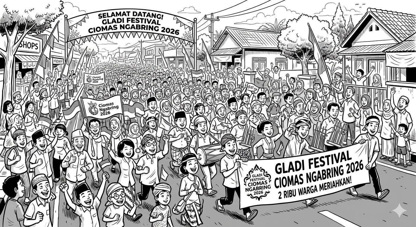 FESTIVAL CIOMAS. Dua ribu warga memeriahkan Gladi Bersih Festival Ciomas Ngabring 2026 dengan menampilkan tari kolosal di Jalan Ciomas-Mandalawangi finis tepatnya di Lapangan Desa Citaman, Kecamatan Ciomas, Kabupaten Serang pada Jum’at (26/6). HUMAS PEMKAB SERANG