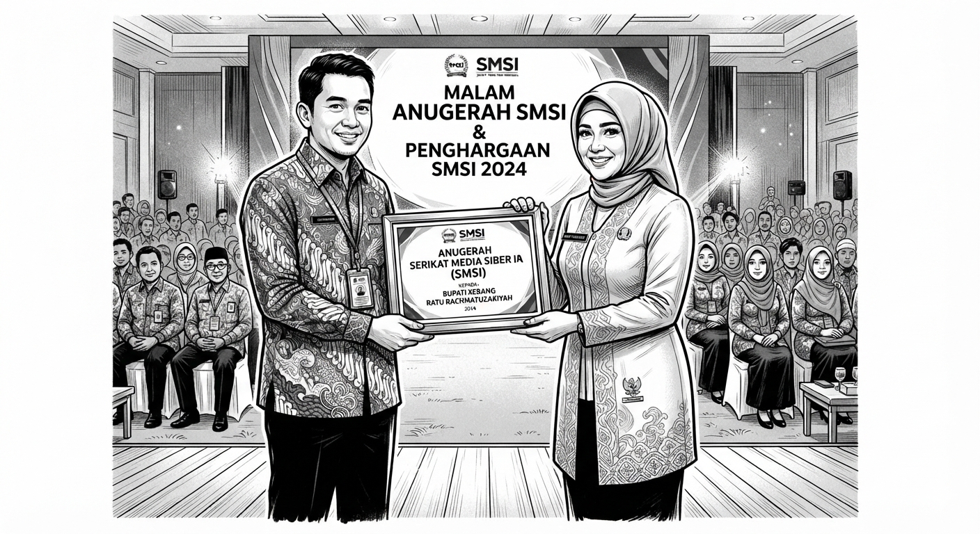 TERIMA ANUGERAH. Bupati Serang Ratu Rachmatuzakiyah menerima Anugerah Serikat Media Siber Indonesia (SMSI) sebagai Sahabat Pers Indonesia 2026 dalam acara penganugerahan yang berlangsung di Hall Dewan Pers, Jakarta Pusat pada Kamis (18/6) malam. HUMAS PEMKAB SERANG