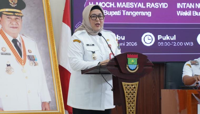 Wakil Bupati Tangerang, Intan Nurul Hikmah, saat menghadiri penyelenggaraan Sosialisasi ‘Penguatan Pos Bantuan Hukum dalam Pelayanan Hukum Masyarakat Desa’ Tahun Anggaran 2026, di Gedung Serba Guna Kecamatan Tigaraksa, Rabu (3/6).