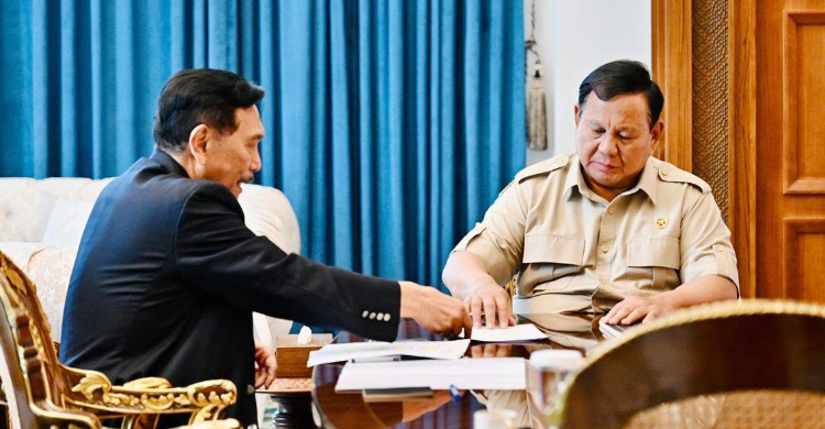 Ketua DEN Luhut Binsar Pandjaitan saat diskusi dengan Presiden Prabowo di Istana Negara. Foto : Ist