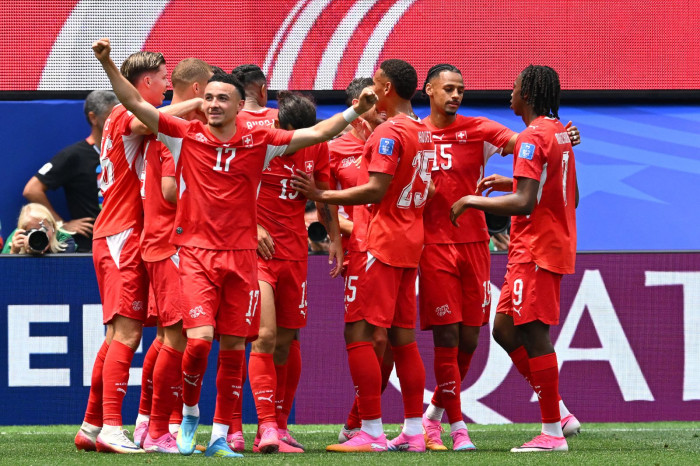 Selebrasi sjuad Swis usai menang 2-1 dari Kanada. Foto : Ist