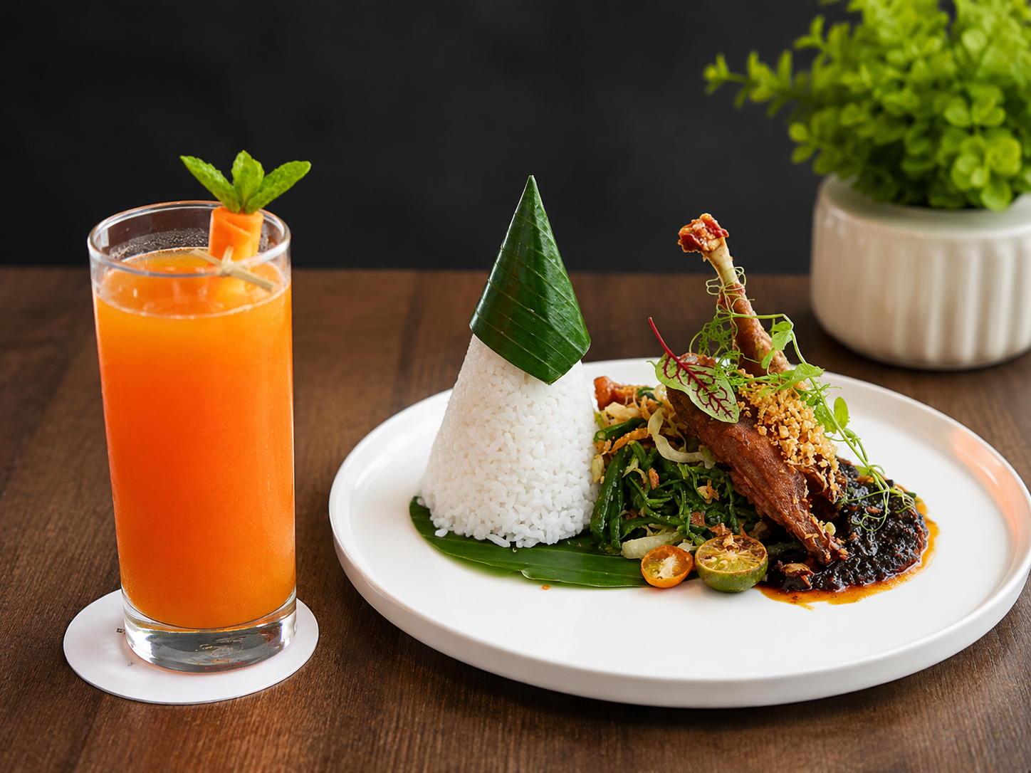 Nasi Campur Bebek dan Carrot Detox, Hotel Santika BSD City. (tangselpos.id/lim)