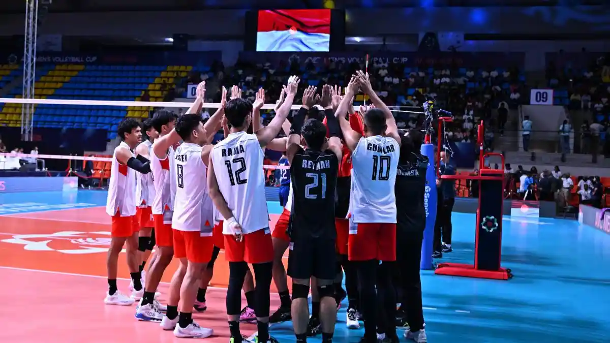 Skuad Timnas Bola Voli putra libas Kamboja 3-0 di pada leg kedua SEA V League 2026 di Jakarta International Velodrome. Foto : Ist