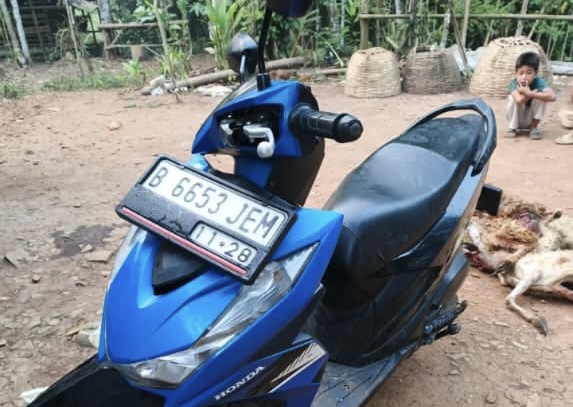 MILIK PENCURI. Barang bukti sepeda motor milik pencuri kambing yang beraksi di Kampung Cilaja Pasir, RT 002/RW 004, Desa Binong, Kecamatan Maja, Kabupaten Lebak, ditinggalkan, Rabu (8/7). (ISTIMEWA)