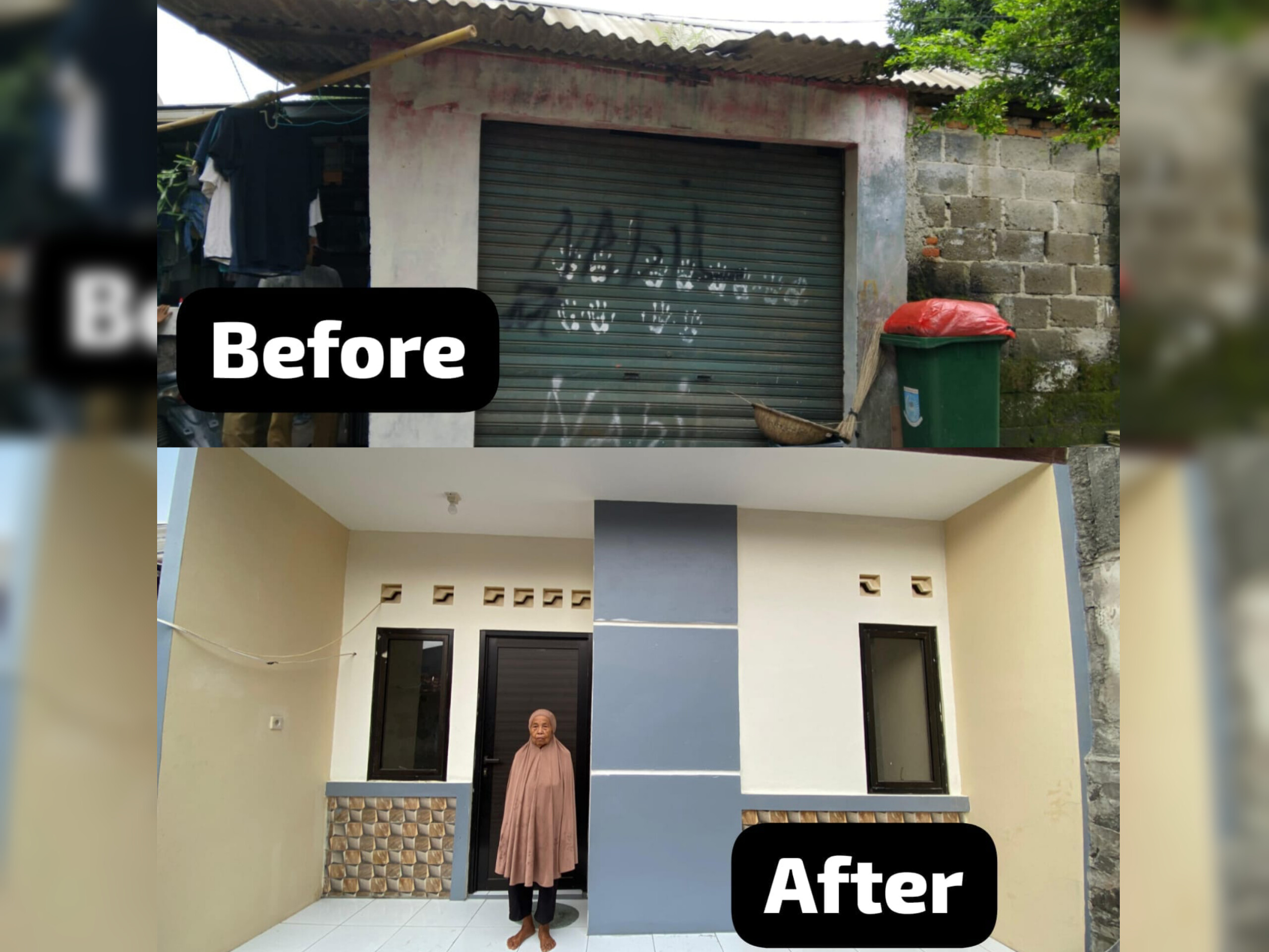 Rumah Ibu Nelih, Kelurahan Pondok Pucung sebelum dan sesudah di bedah oleh Disperkimta Tangsel. (Ist)