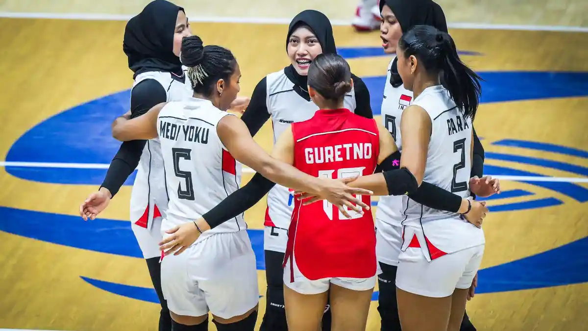 Selebrasi Timnas Bola Voli putri usai menang 3-0 dari timnas Australia. Foto : Ist