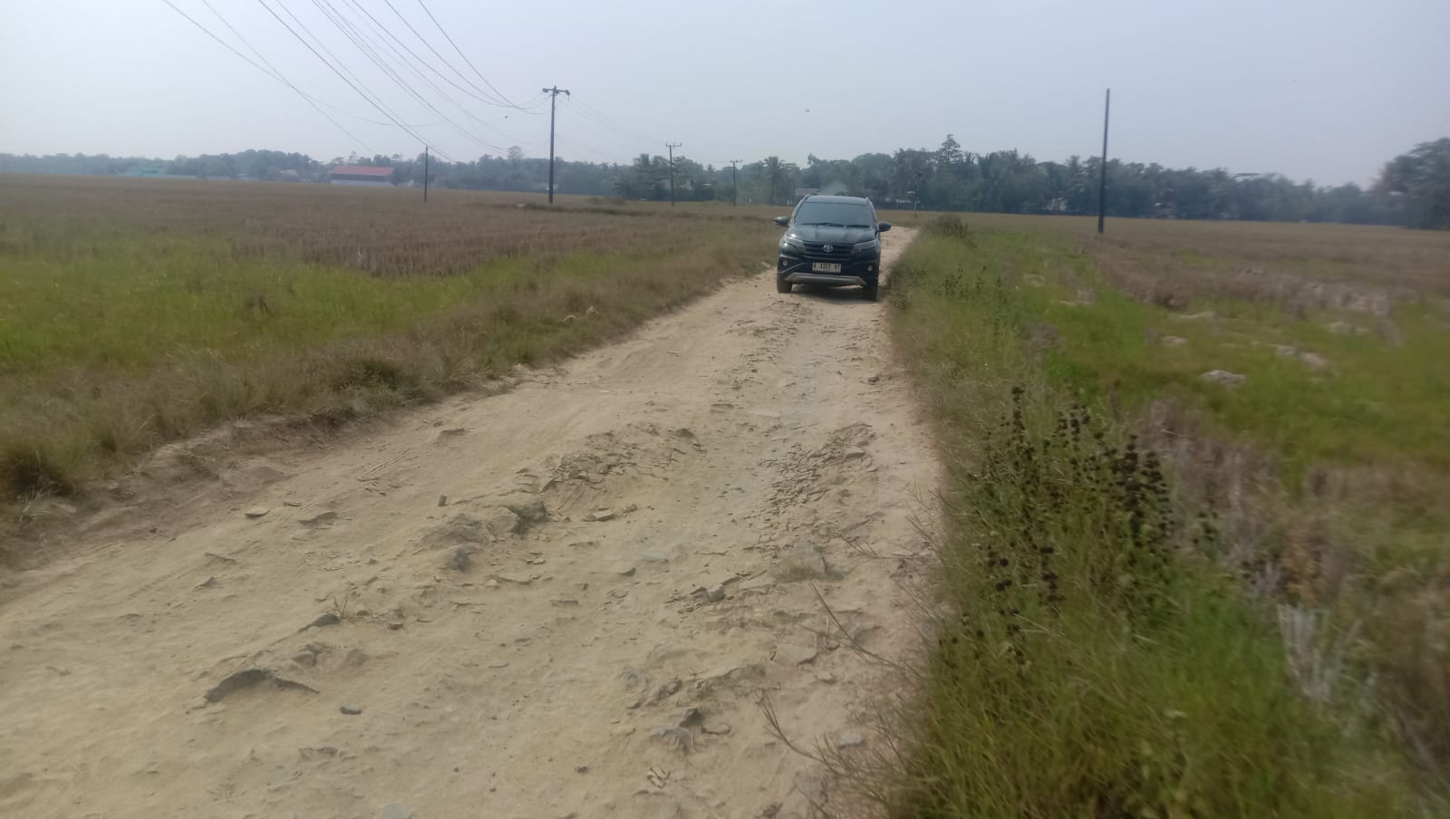 Kondisi jalan penghubung Kecamatan Patia dengan Kecamatan Sukaresmi, Kabupaten Pandeglang, sepanjang 500 meter yang berlokasi di Desa Weru, Kecamatan Sukaresmi, dalam kondisi rusak, Rabu (12/6/2026).(Istimewa)