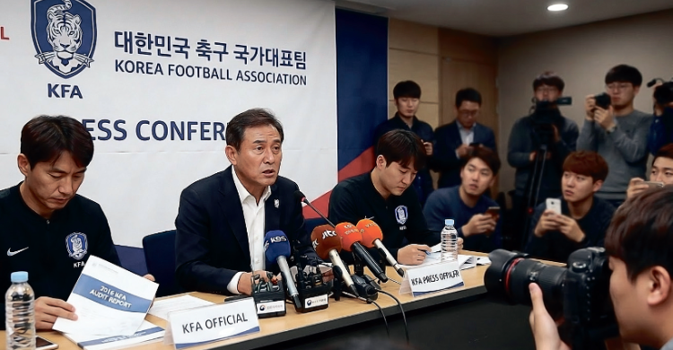 Korea Football Association (KFA) saat memberikan konferensi pers. Foto : Ist