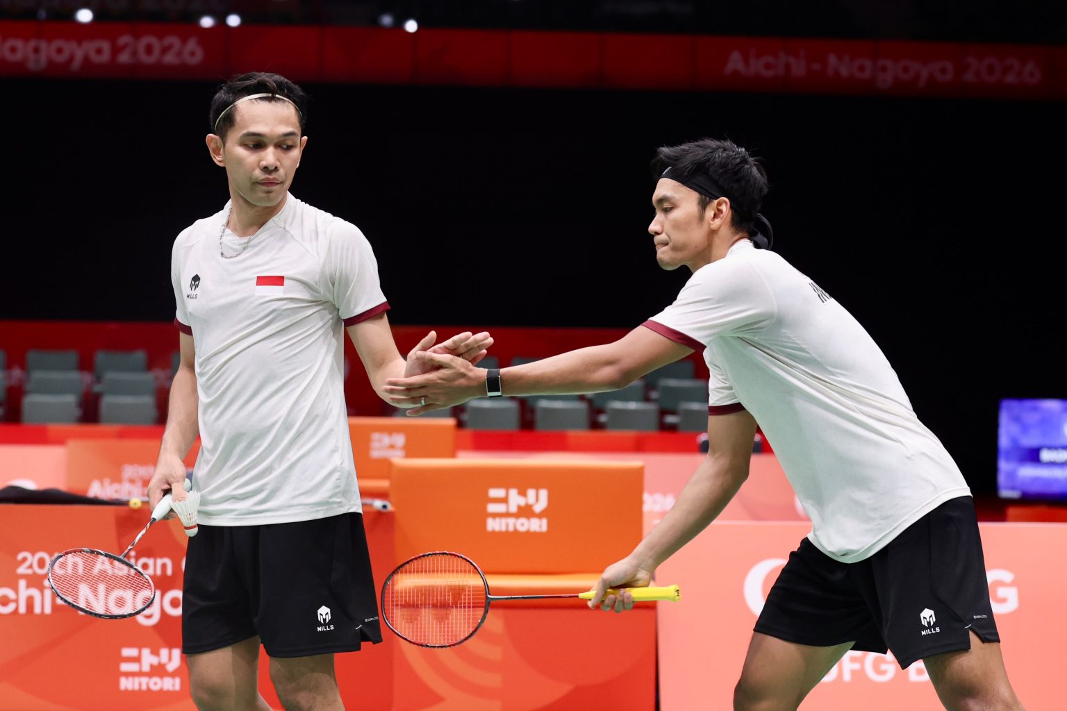 Ganda Indonesia Fajar/Fikri melaju ke semi final ganda putra perorangan Asian Games 2026. Foto : Ist