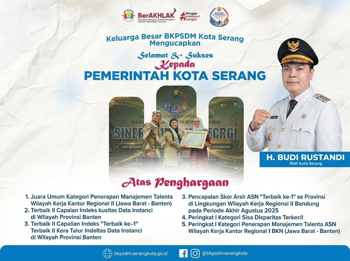 Pemkot Serang raih penghargaan kepegawaian sekaligus dari Badan Kepegawaian Negara (BKN). (Ist)