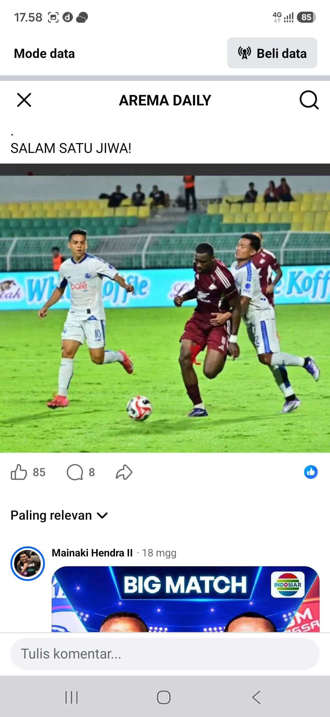 Laga PSM vs Arema FC berakhir 3-3. Foto : Ist