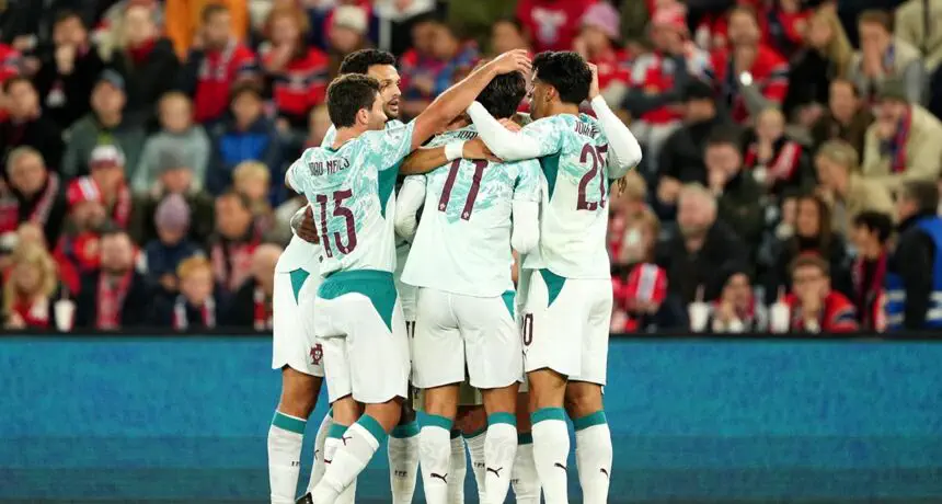 Selebrasi Timnas Portugal usai menang 4-2 dari Denmark. Foto : Ist