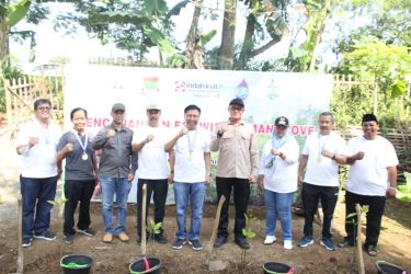 Perwakilan dari PT Indah Kiat pulp papper bersama warga saat penanaman mangrove. (ist)