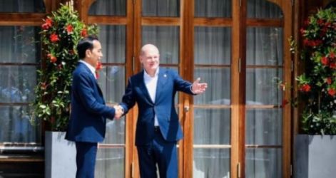 Presiden Joko Widodo disambut Kanselir Jerman Olaf Scholz. (Ist)