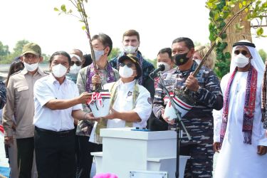 Menteri LHK, KASAL, Pj Gubernur Banten dan beberapa Duta Besar Negara Sahabat melakukan penanaman Mangrove di Teluknaga Kabupaten Tangerang. (Ist)