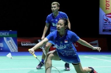 Ganda campuran Indonesia Rinov Rivaldy/Pitha Haningtyas maju ke babak 32 besar setelah menundukan pasangan Malaysia. Foto : Istimewa
