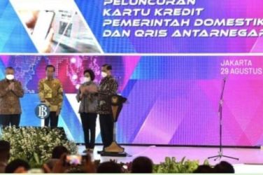 Presiden Jokowi pada peluncuran Kartu Kredit Pemerintah (KKP) Domestik dan QRIS. (Ist)