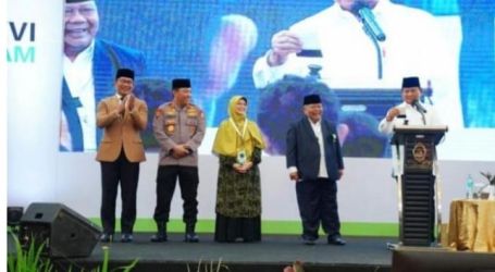 Menhan Prabowo Subianto saat memberikan sambutan dalam rangka Muktamar Persis di Bandung. (Ist)