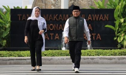 Nyekar di TMP Kalibata. Puan Maharani dan Muhaimin Iskardar saat hendak nyekar di makan Almarhum Taufik Keimas. (Ist)