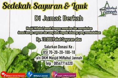 Masjid Miftahul Jannah Rempoa menyalurkan sedekah sayuran dan lauk kepada warga di Jl. Kenangan, Rempoa, Ciputat Timur, Tangsel, Jum'at (2/9). (Ist)